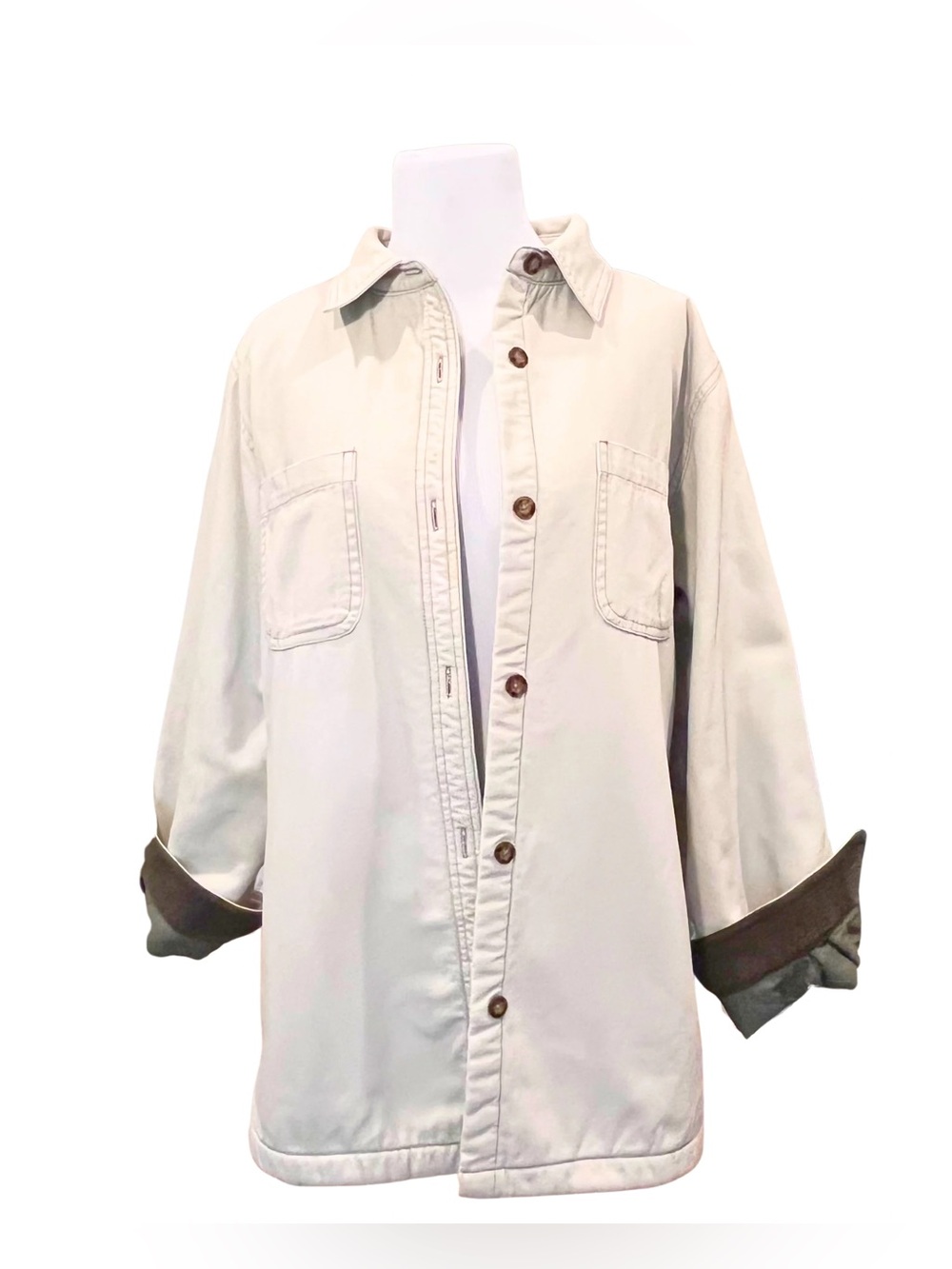 Woolrich Vintage Barn Jacket Chore Coat in Light Beige Cream Fleece Lined Size L